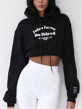 Badblood Cropped Hoodie Black Graphic Korean Style S M